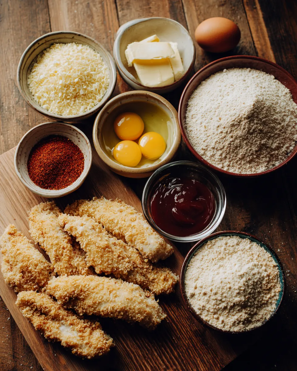 Ingredients for Sizzling Crispy Garlic Chicken Tenders: A Dip Trio Delight