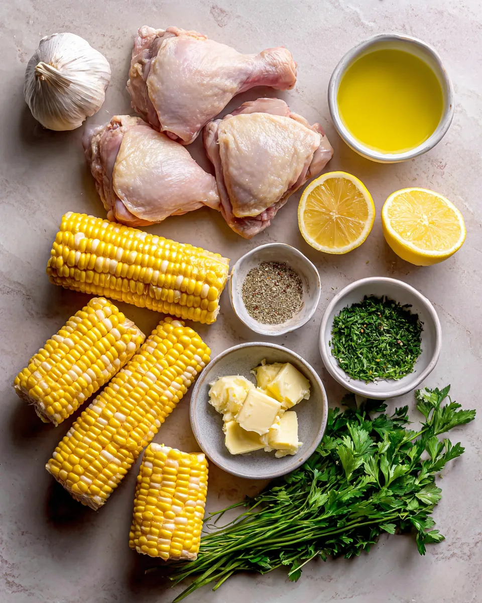 Ingredients for Irresistible Garlic Butter Roasted Corn and Chicken Recipe