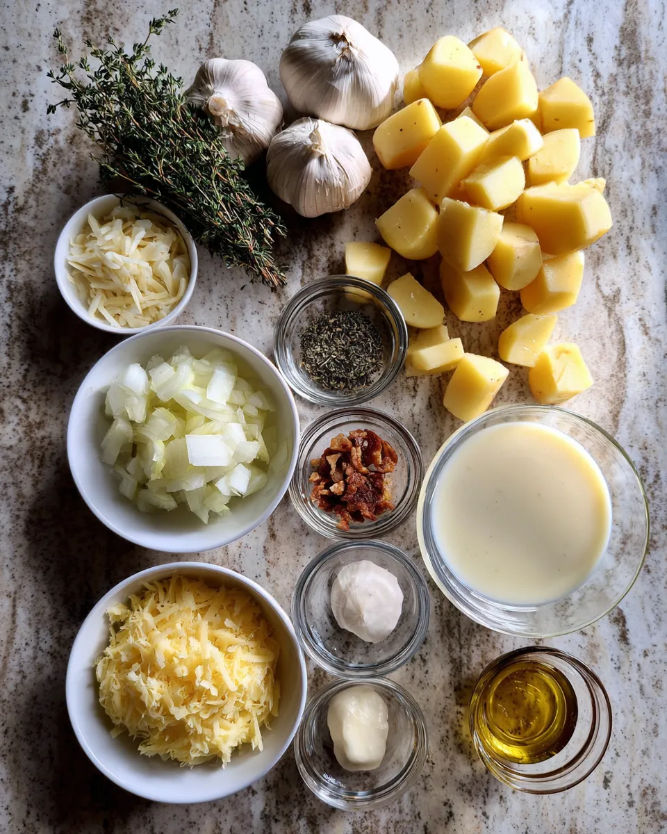 Ingredients for Savory Garlic Potato Soup: A Comforting Bowl of Warmth