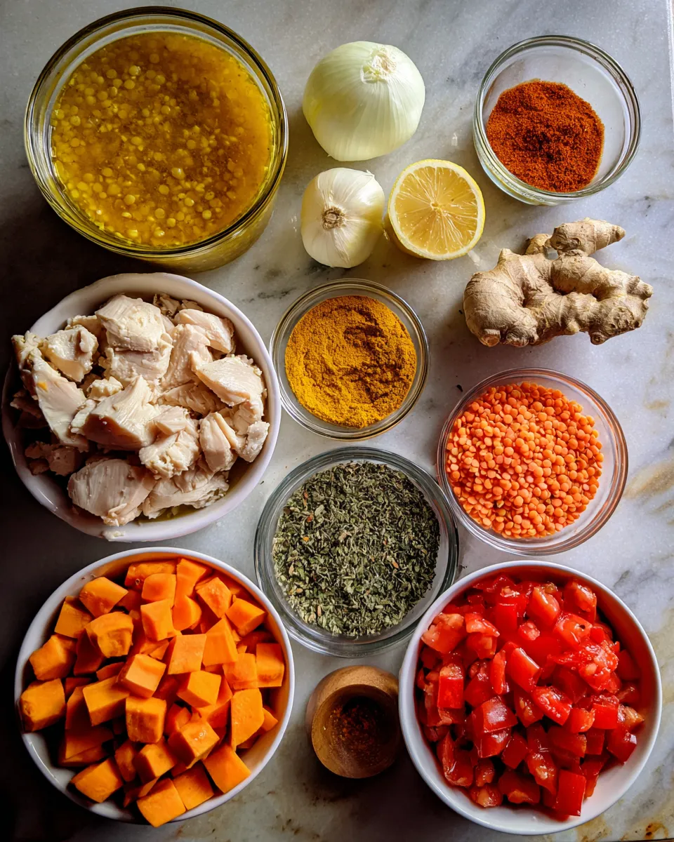 Ingredients for Golden Turmeric Lentil Stew: A Hearty Chicken Delight