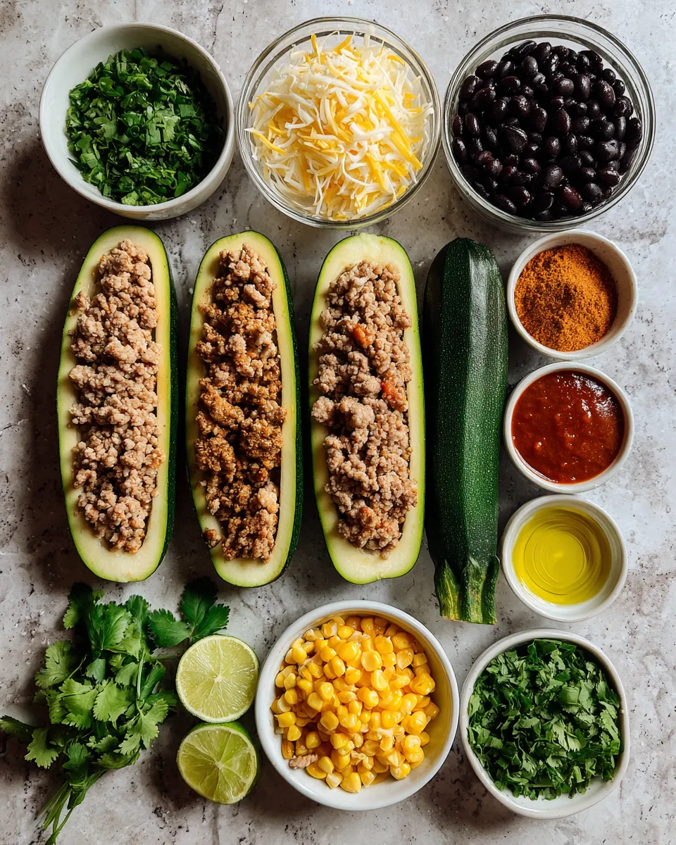 Ingredients for Deliciously Healthy Ground Turkey Enchilada Zucchini Boats
