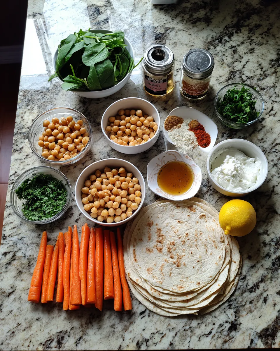 Ingredients for Deliciously Sweet Honey Roasted Carrot and Chickpea Wraps