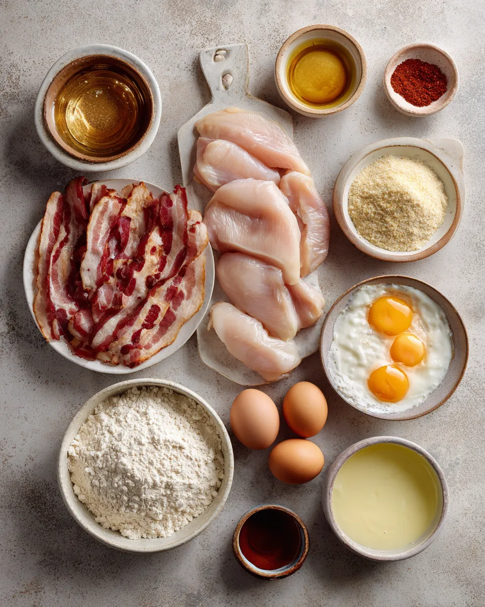 Ingredients for Spicy Hot Honey Bacon Chicken Tenders: Irresistibly Crispy and Flavorful