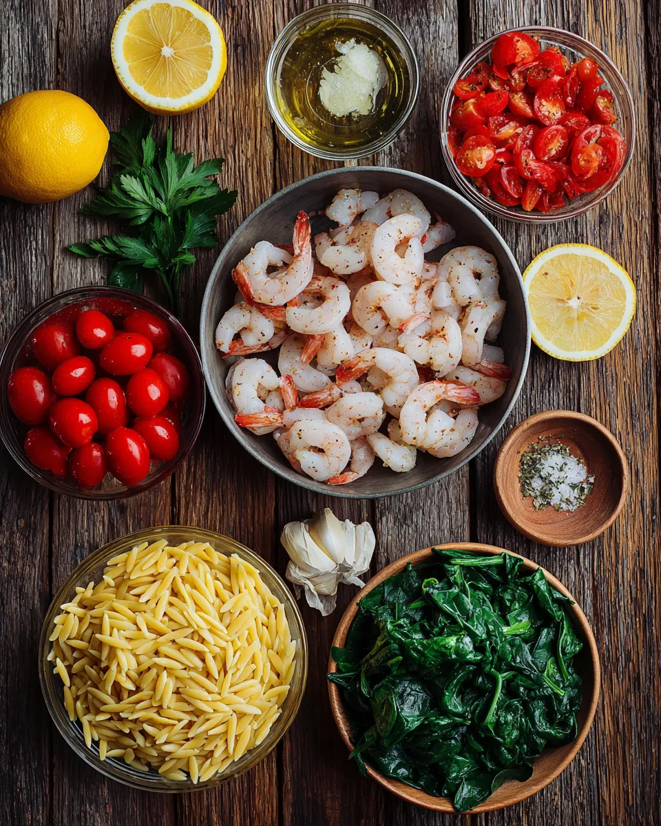 Ingredients for Sizzling Lemon Garlic Shrimp Orzo Skillet: A Burst of Flavor