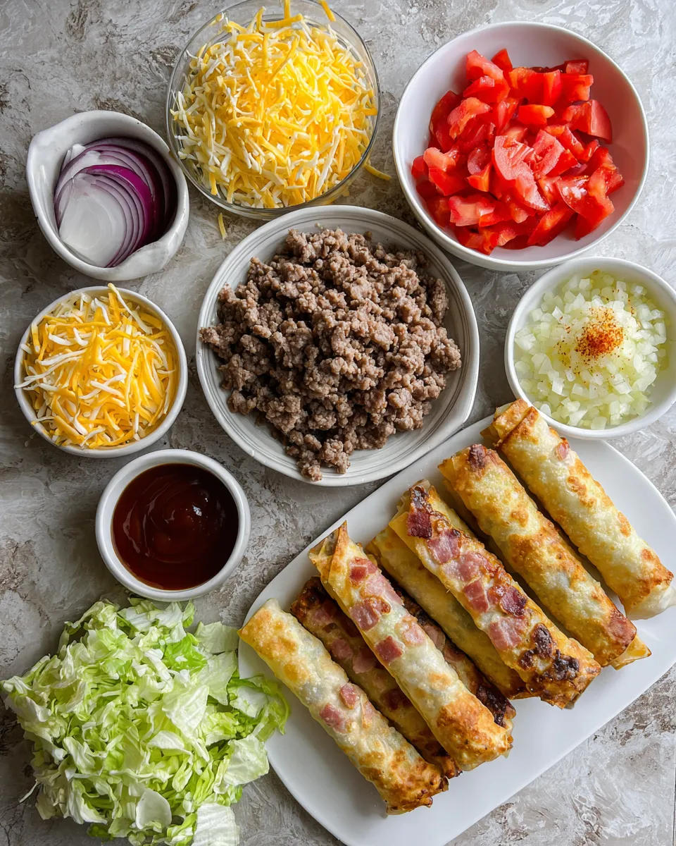 Ingredients for Irresistible Loaded Bacon Cheeseburger Egg Rolls: Indulge in this Flavorful Delight