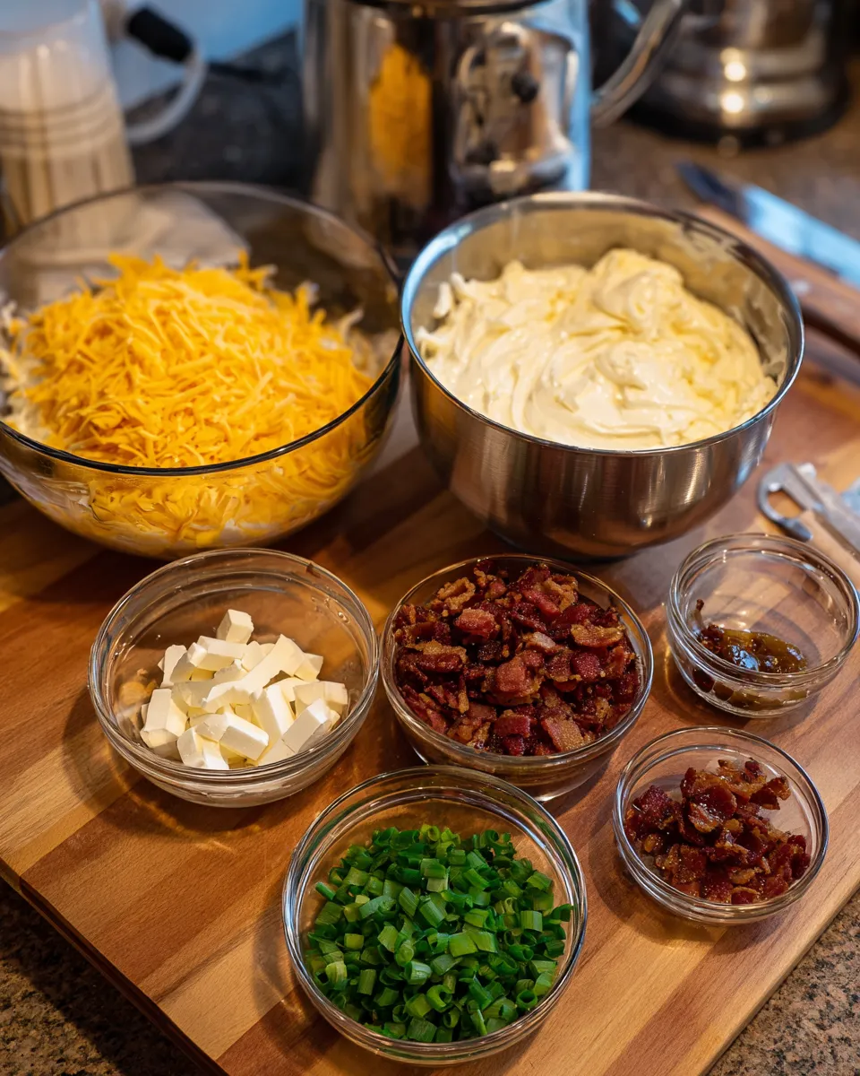 Ingredients for Indulgent Maple Bourbon Bacon Cheddar Dip: A Flavor Explosion
