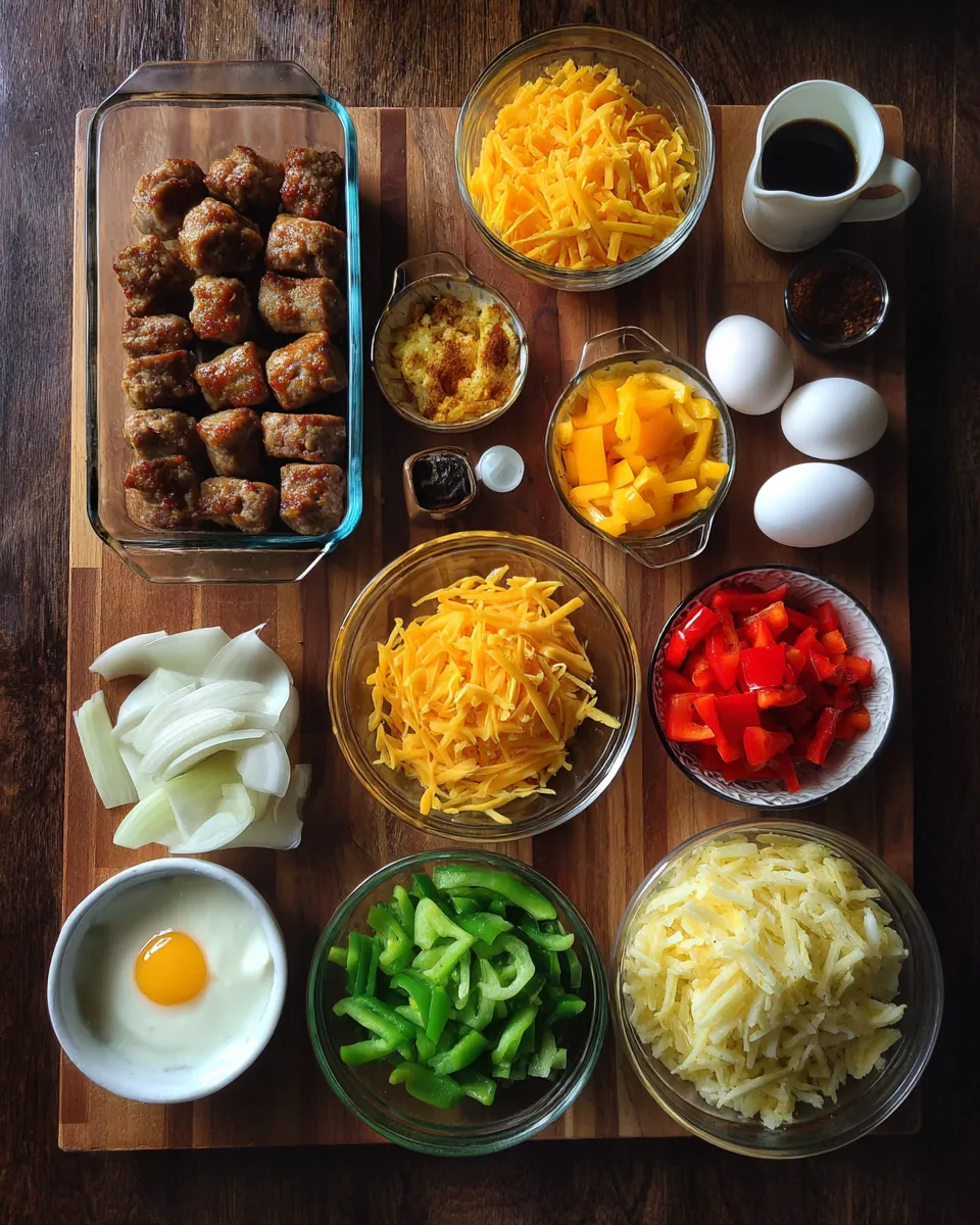 Ingredients for Indulgent Maple Glazed Sausage Breakfast Bake