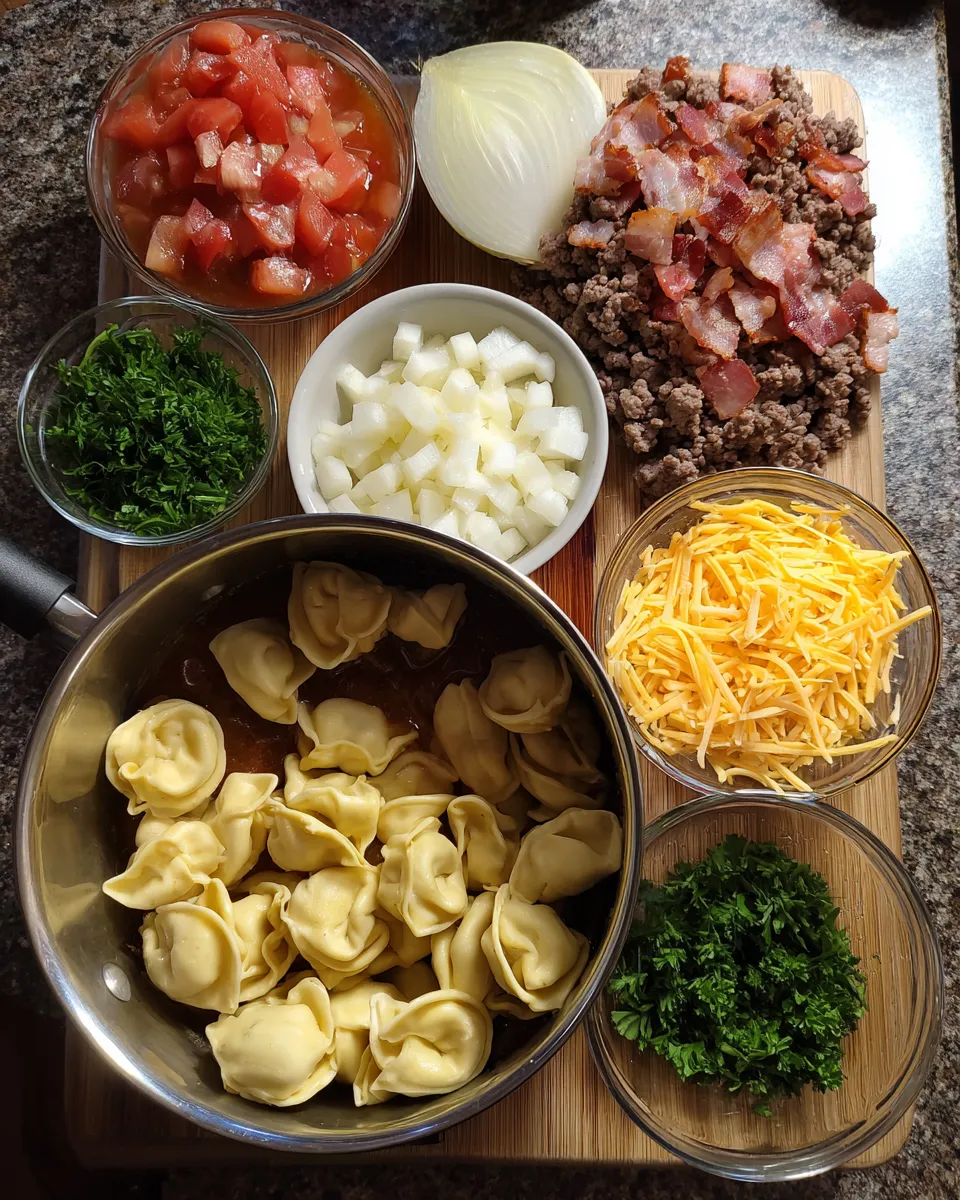Ingredients for Irresistible One-Pot Bacon Cheeseburger Tortellini