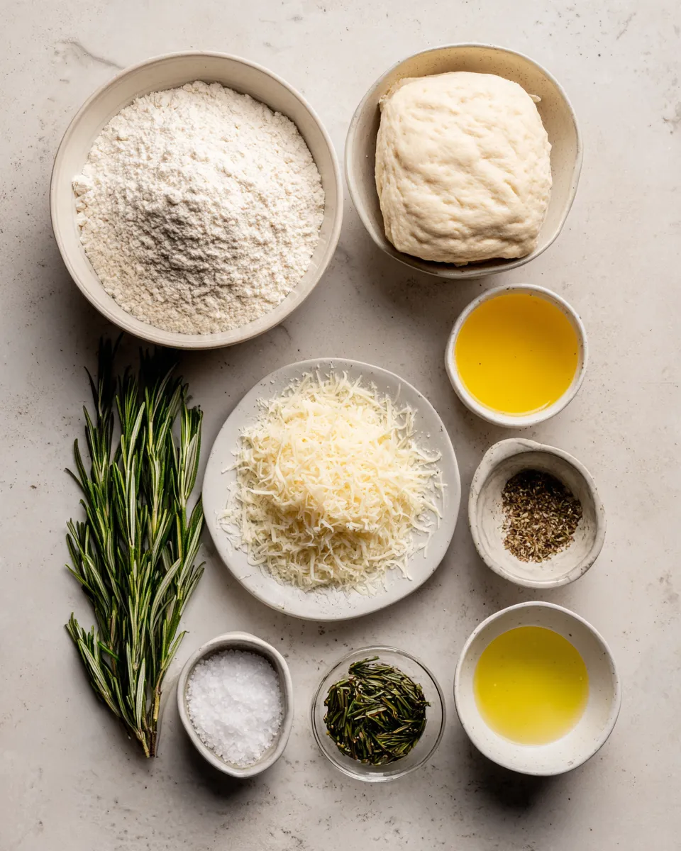 Ingredients for Savory Parmesan Focaccia Bread: A Cheesy Delight