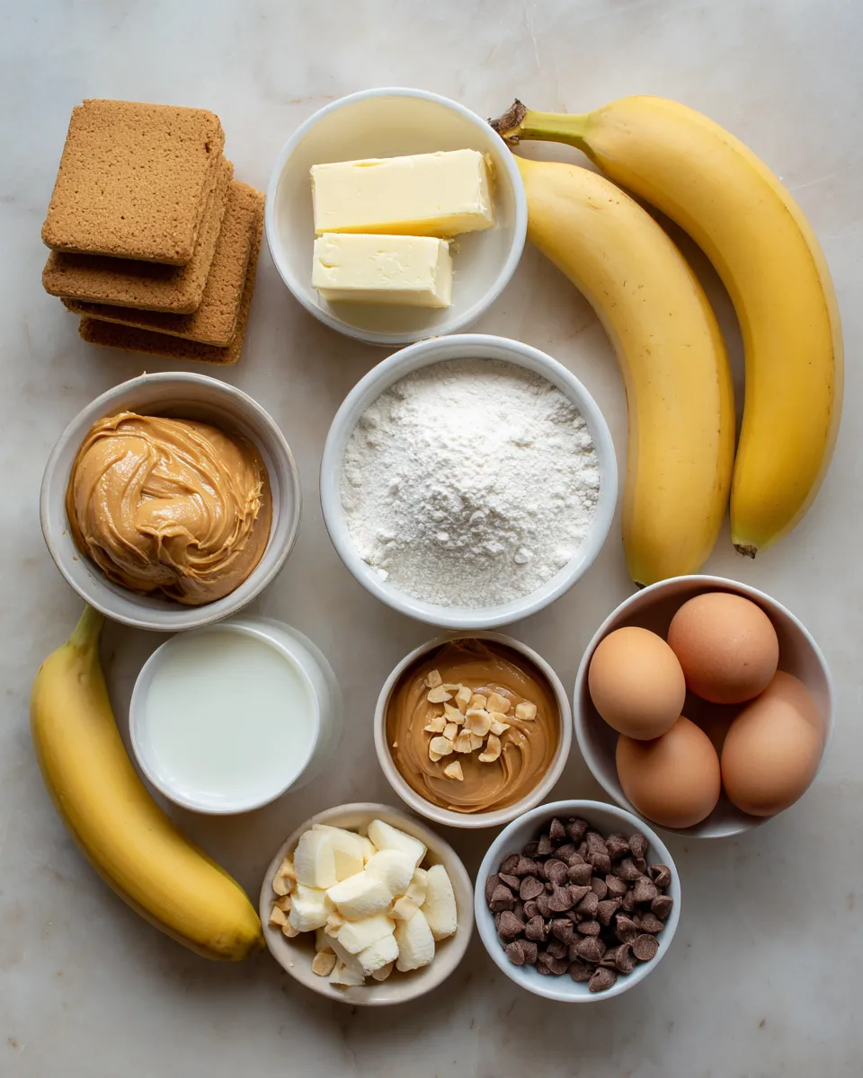 Ingredients for Indulgent Peanut Butter Banana Cheesecake Bars: A Decadent Delight