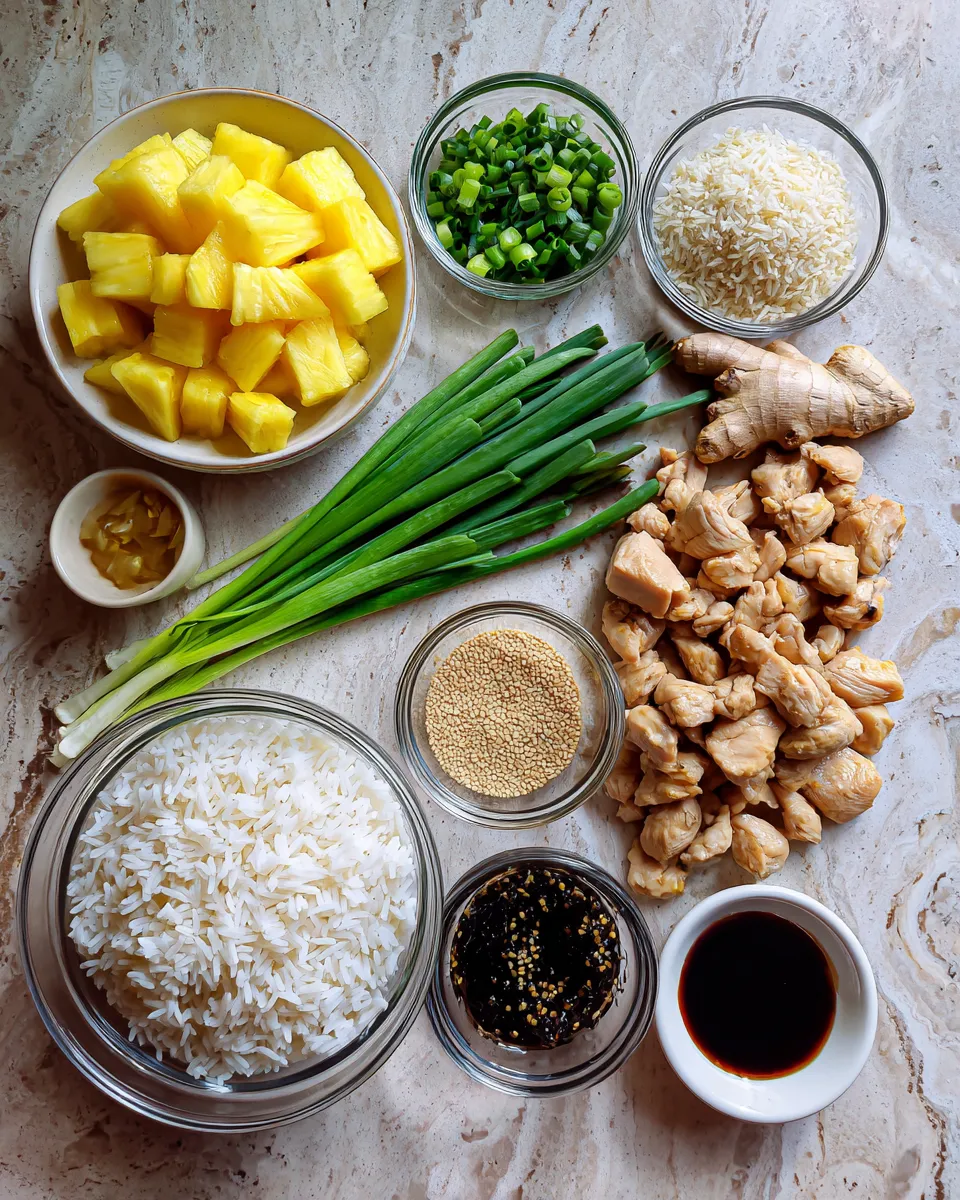 Ingredients for Deliciously Tangy Pineapple Teriyaki Chicken Rice Bowls