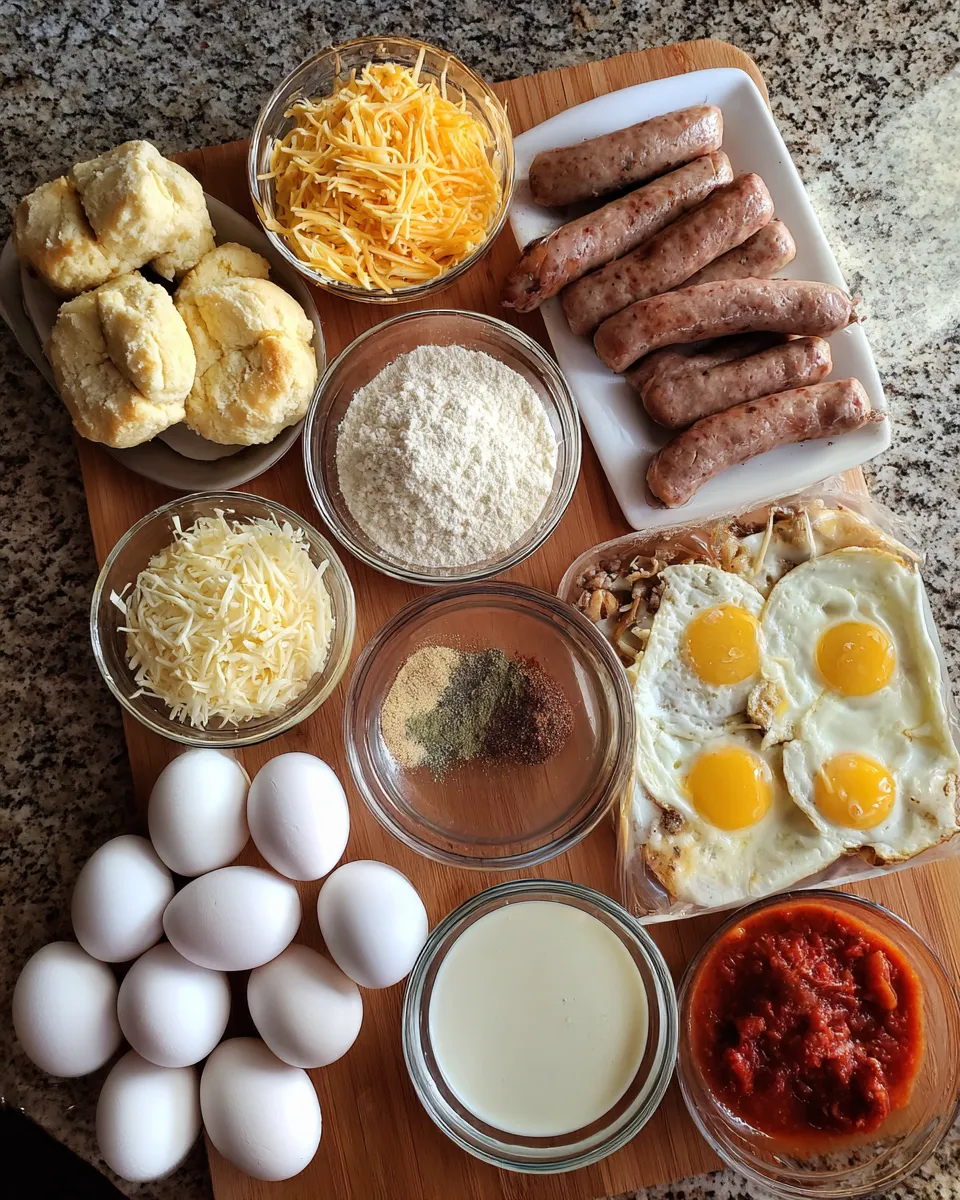 Ingredients for Satisfy Your Cravings with This Delicious Sausage and Egg Biscuit Casserole