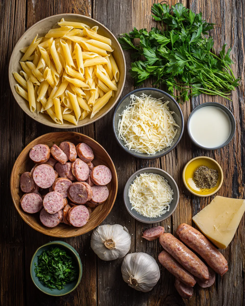 Ingredients for Irresistible Smoked Sausage Alfredo Penne: A Decadent Delight