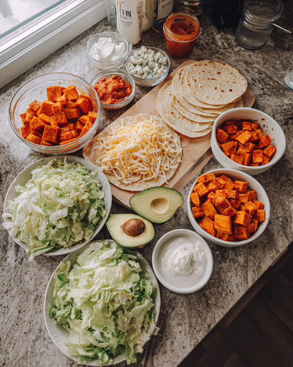 Ingredients for Fiery Buffalo Sweet Potato Tacos: A Spicy Twist on Taco Night