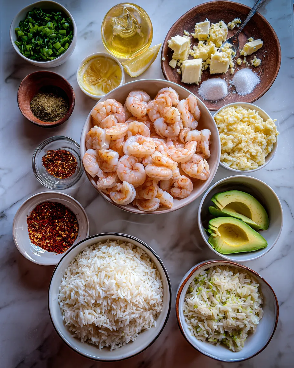 Ingredients for Spicy Garlic Butter Shrimp and Rice Bowls: Mouthwatering Perfection