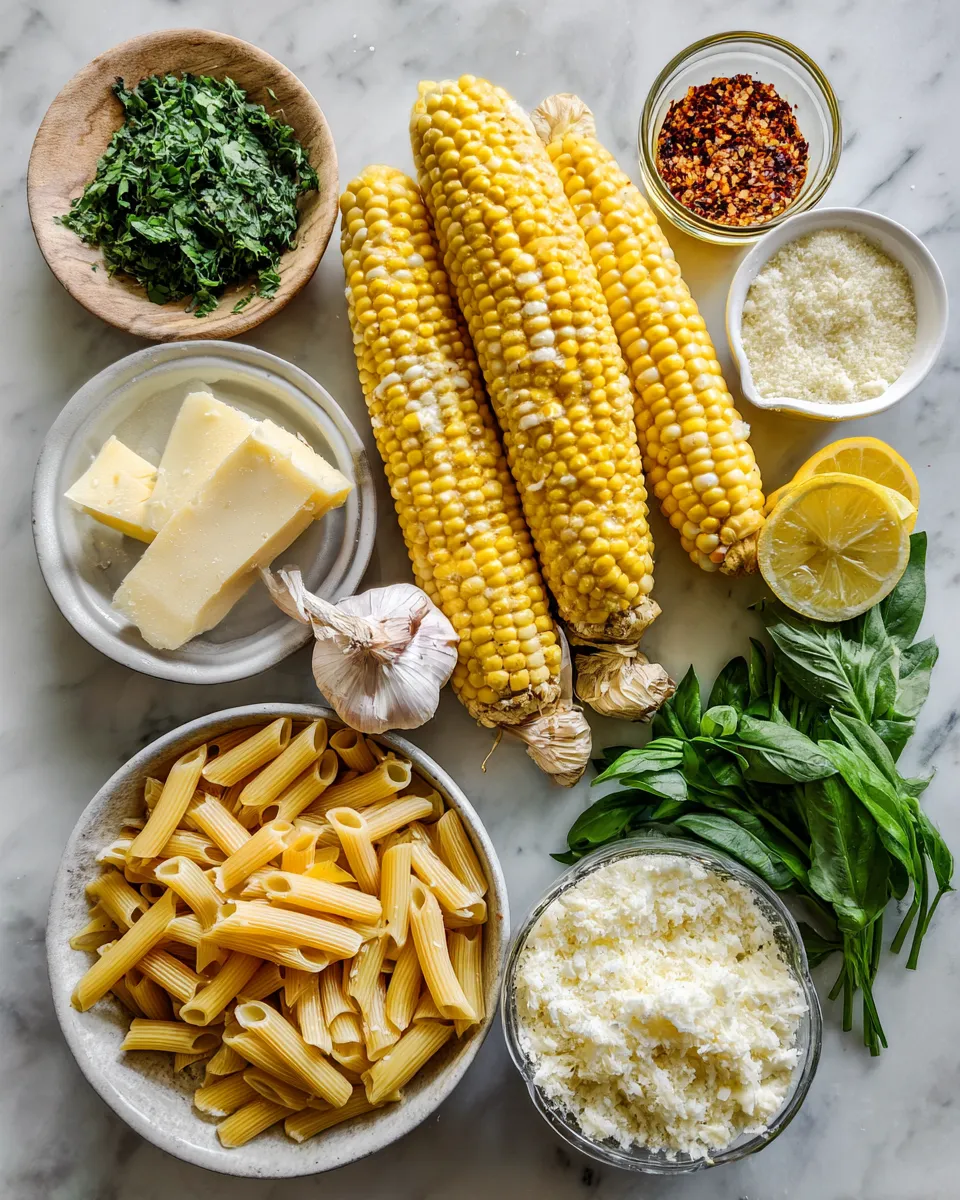 Ingredients for Spicy Garlic Butter Sweet Corn Pasta: Irresistibly Flavorful and Fiery