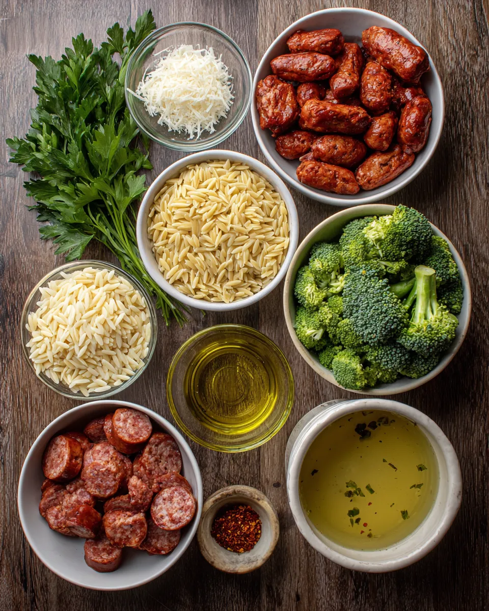 Ingredients for Fiery Spicy Sausage and Broccoli Orzo: A Flavor Explosion