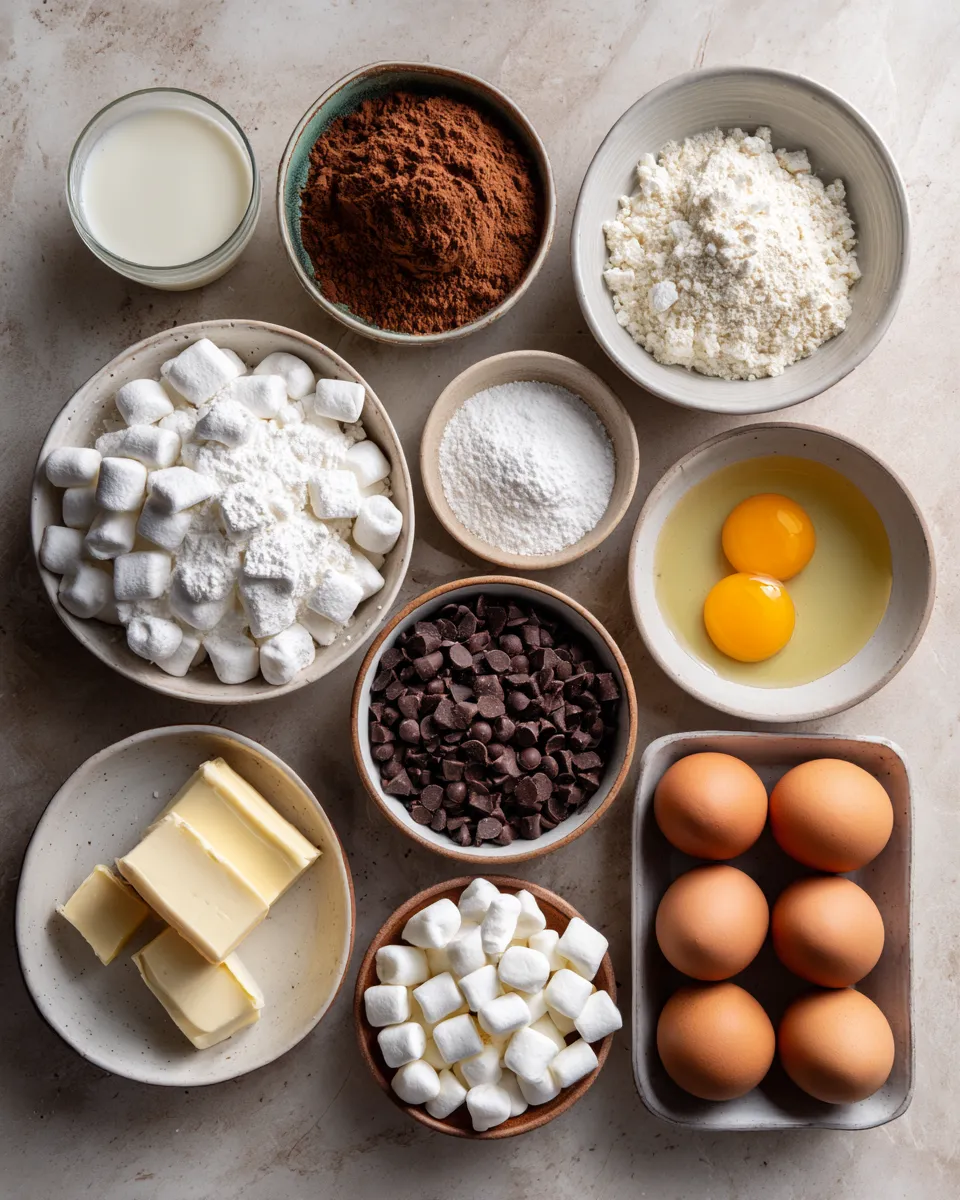 Ingredients for Decadent Toasted Marshmallow Fudge Brownies: A Sweet Indulgence