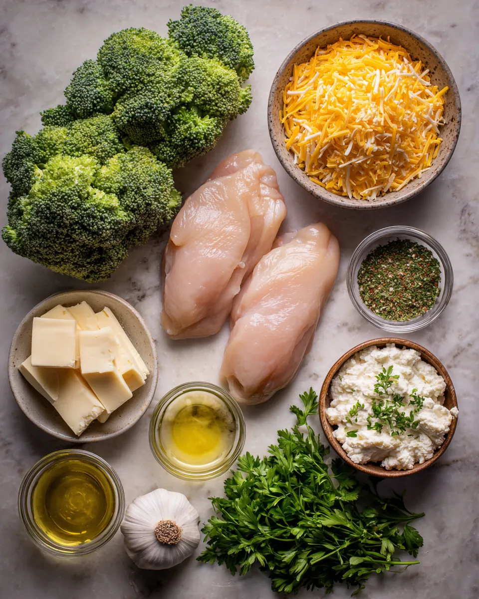 Ingredients for Cheesy Broccoli Cheddar Stuffed Chicken Breasts: Irresistibly Delicious Flavor Explosion