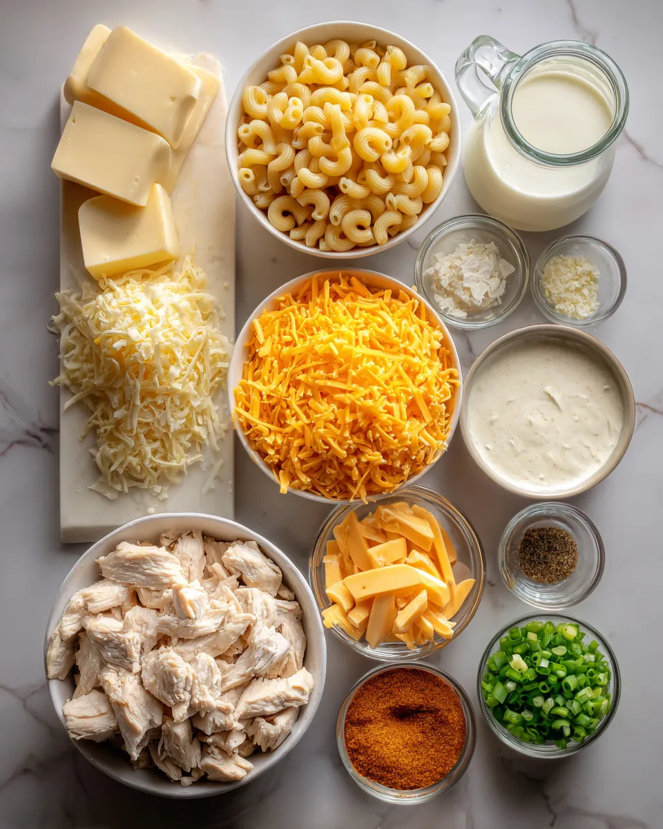 Ingredients for Irresistible Buffalo Ranch Chicken Mac and Cheese: A Spicy Twist on a Classic Comfort Dish