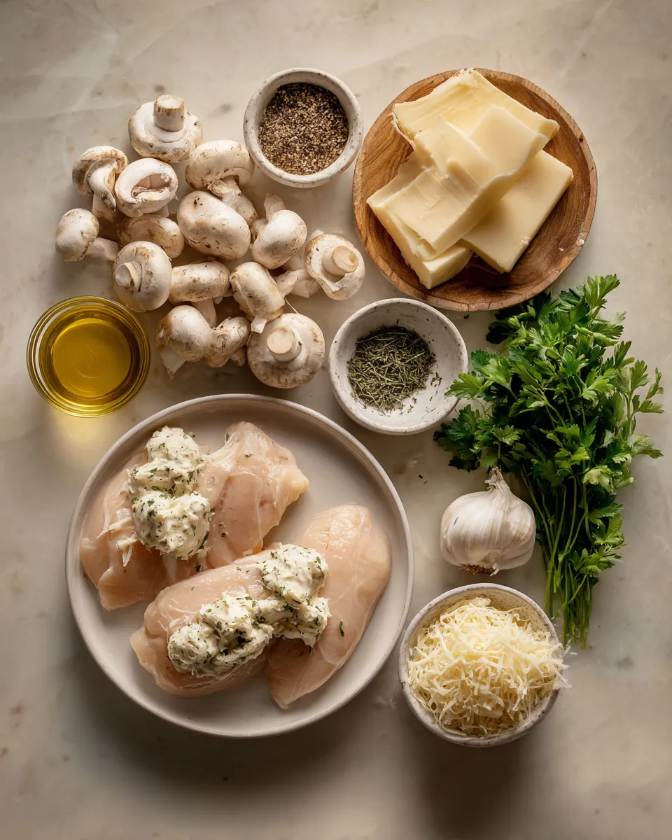 Ingredients for Indulgent Creamy Mushroom Asiago Chicken: A Decadent Delight