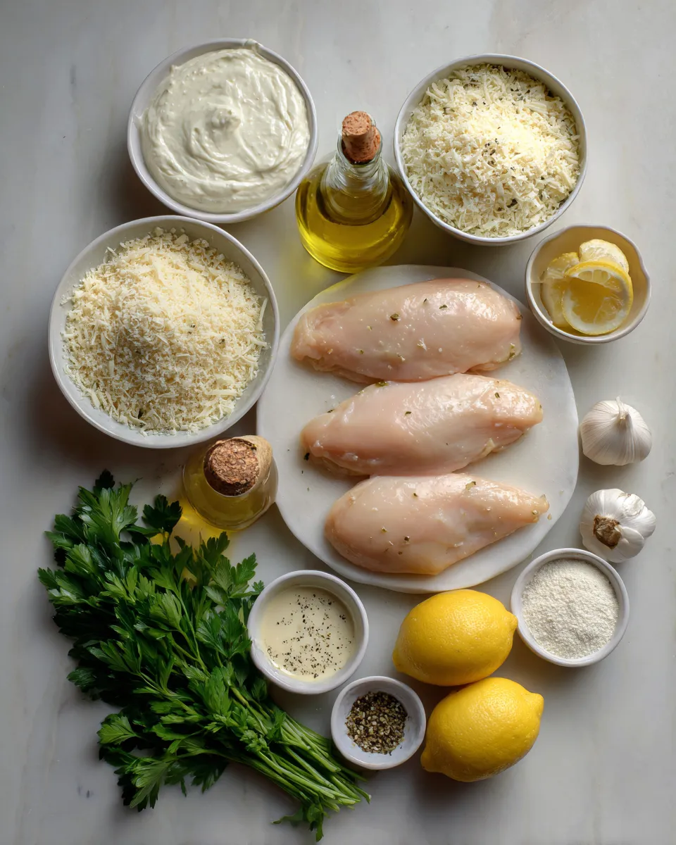 Ingredients for Indulgent Creamy Parmesan Baked Caesar Chicken