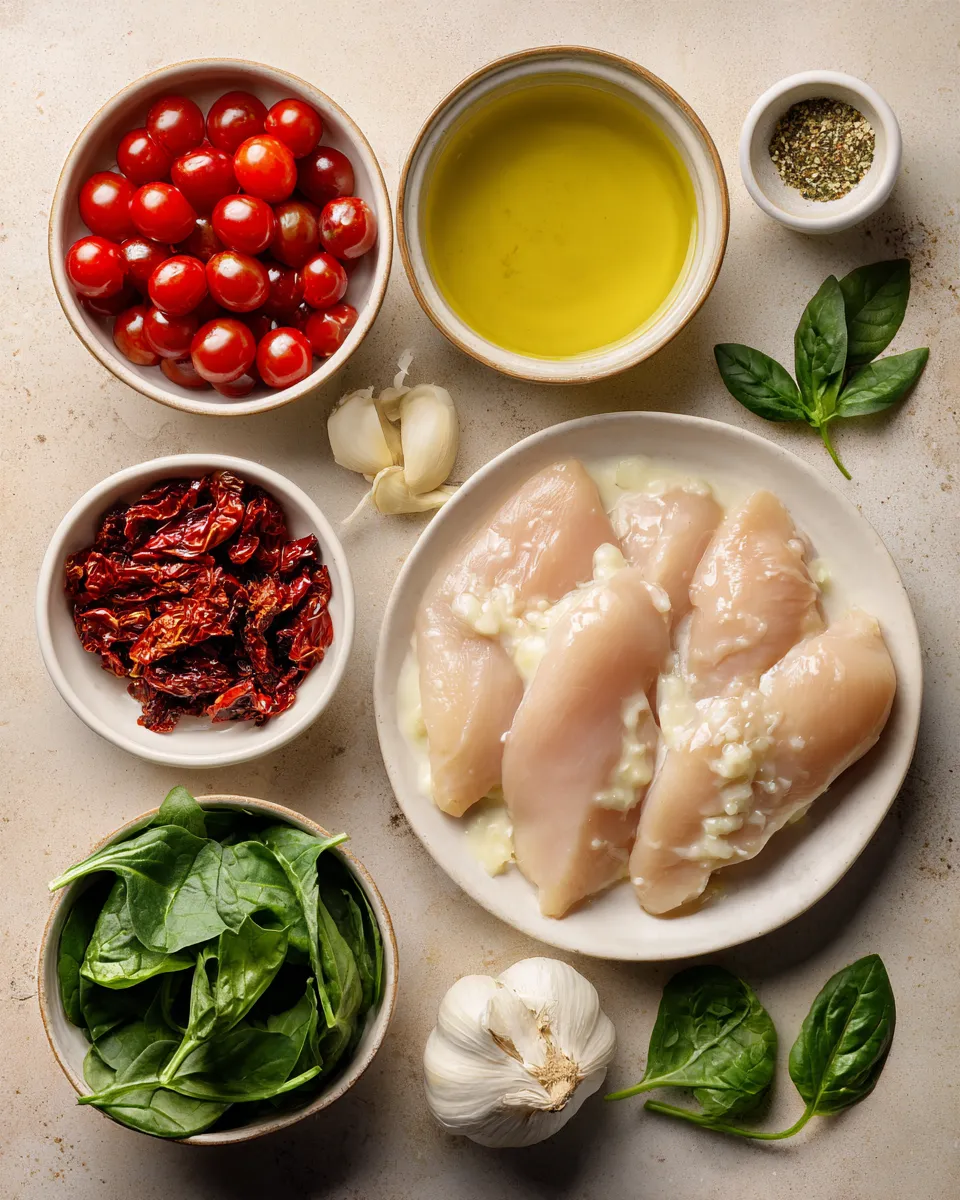 Ingredients for Indulgent Creamy Tuscan Garlic Chicken: A Decadent Delight
