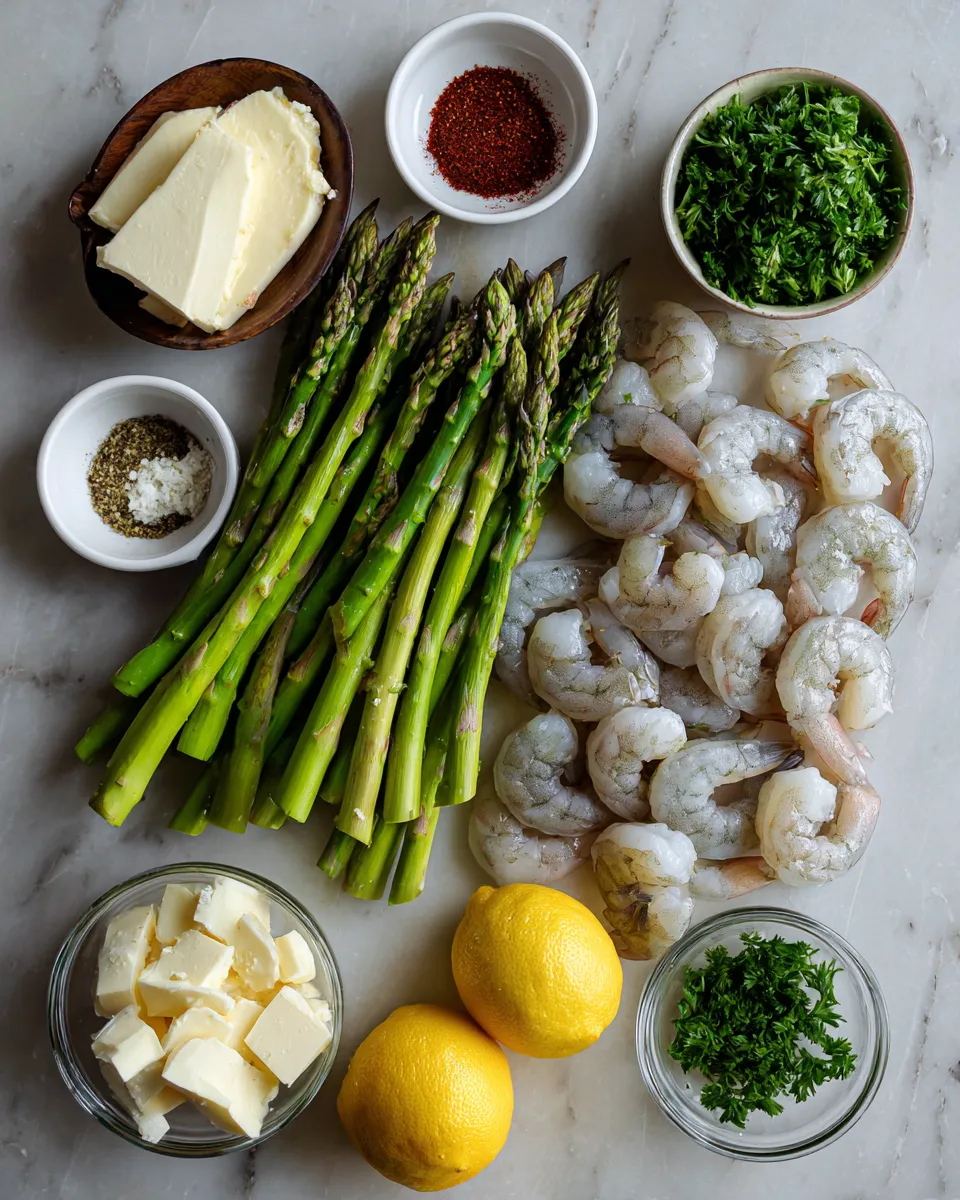Ingredients for Irresistible Garlic Butter Shrimp and Asparagus Skillet Recipe