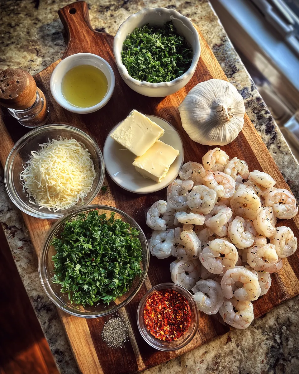 Ingredients for Irresistible Garlic Parmesan Shrimp Flatbread