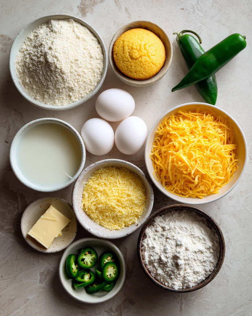 Ingredients for Spicy Jalapeño Cornbread Muffins: A Fiery Twist on a Classic Favorite