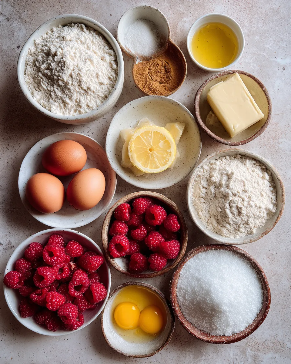Ingredients for Irresistible Lemon Raspberry Crumble Muffins