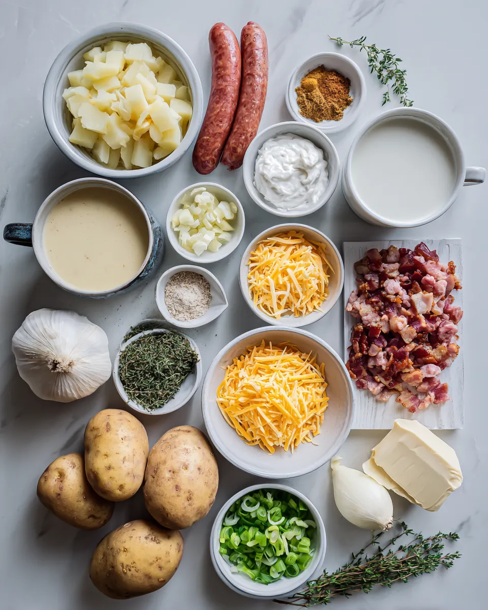 Ingredients for Irresistibly Hearty Loaded Baked Potato Sausage Soup