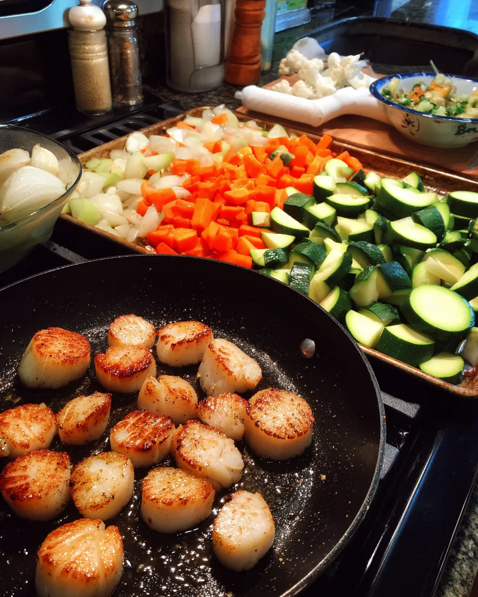 Ingredients for Sizzling Pan-Seared Scallops: A Deliciously Roasted Vegetable Delight