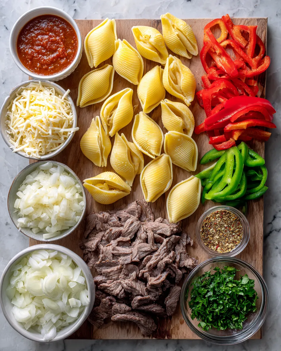 Ingredients for Irresistible Philly Cheesesteak Stuffed Shells