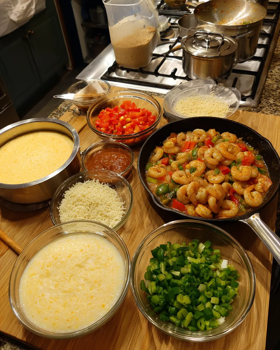 Ingredients for Deliciously Spicy Shrimp and Grits with Creole Sauce
