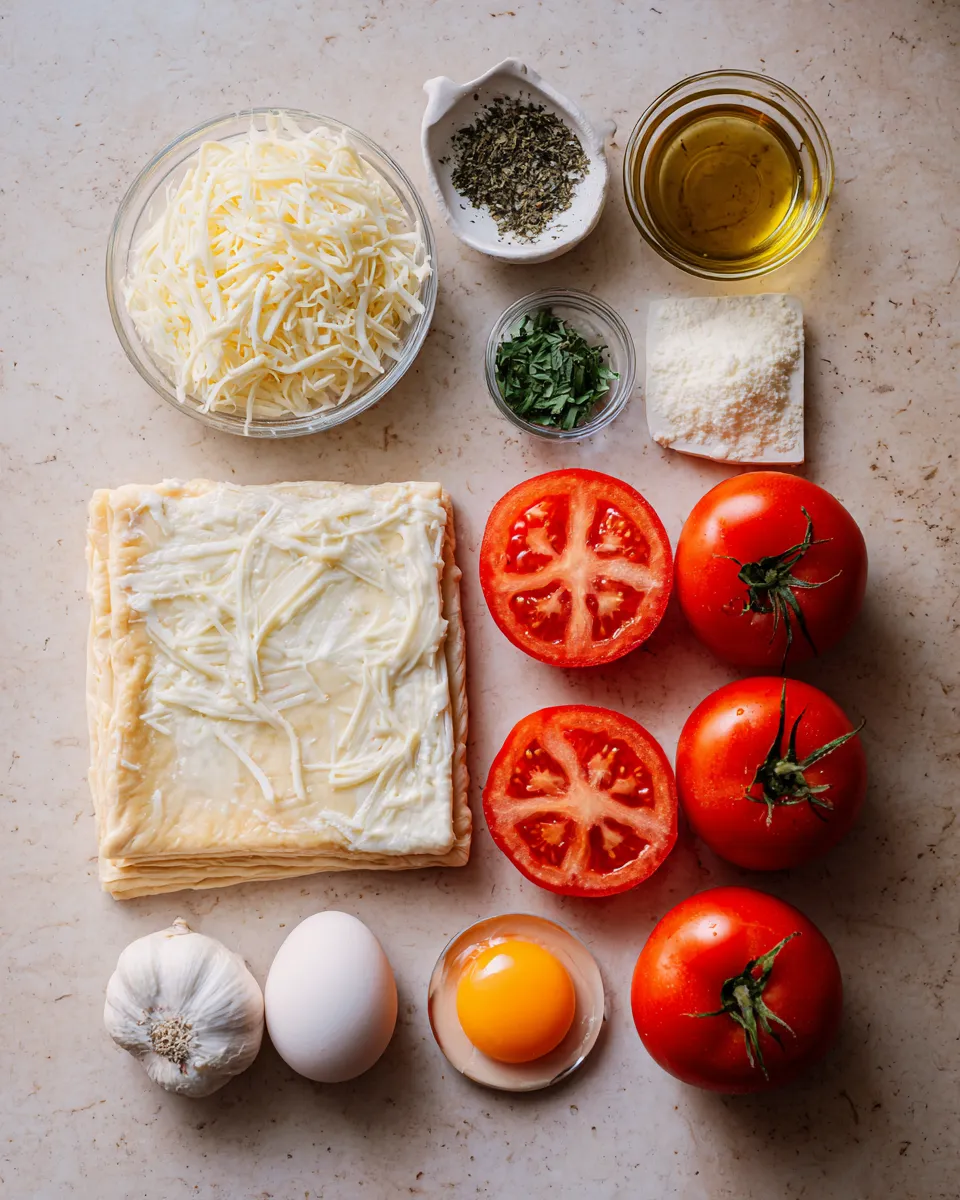 Ingredients for Indulgent Tomato Cream Cheese Puff Pastry Delight