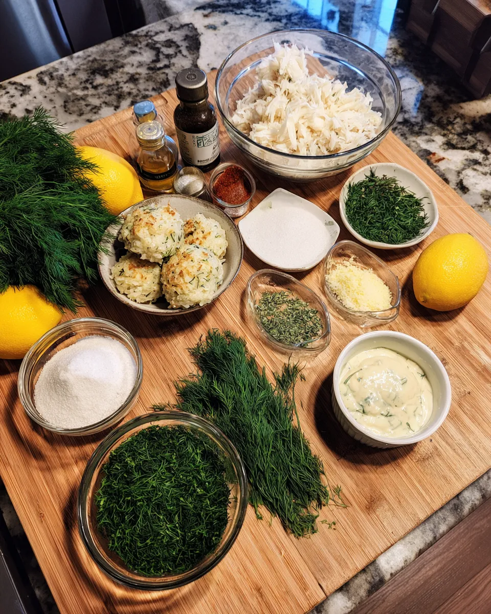 Ingredients for Irresistible Baked Crab Cakes with Lemon Dill Sauce
