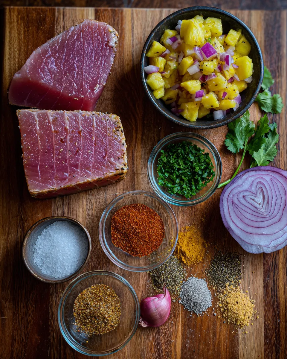 Ingredients for Sizzling Blackened Tuna with Tropical Pineapple Salsa