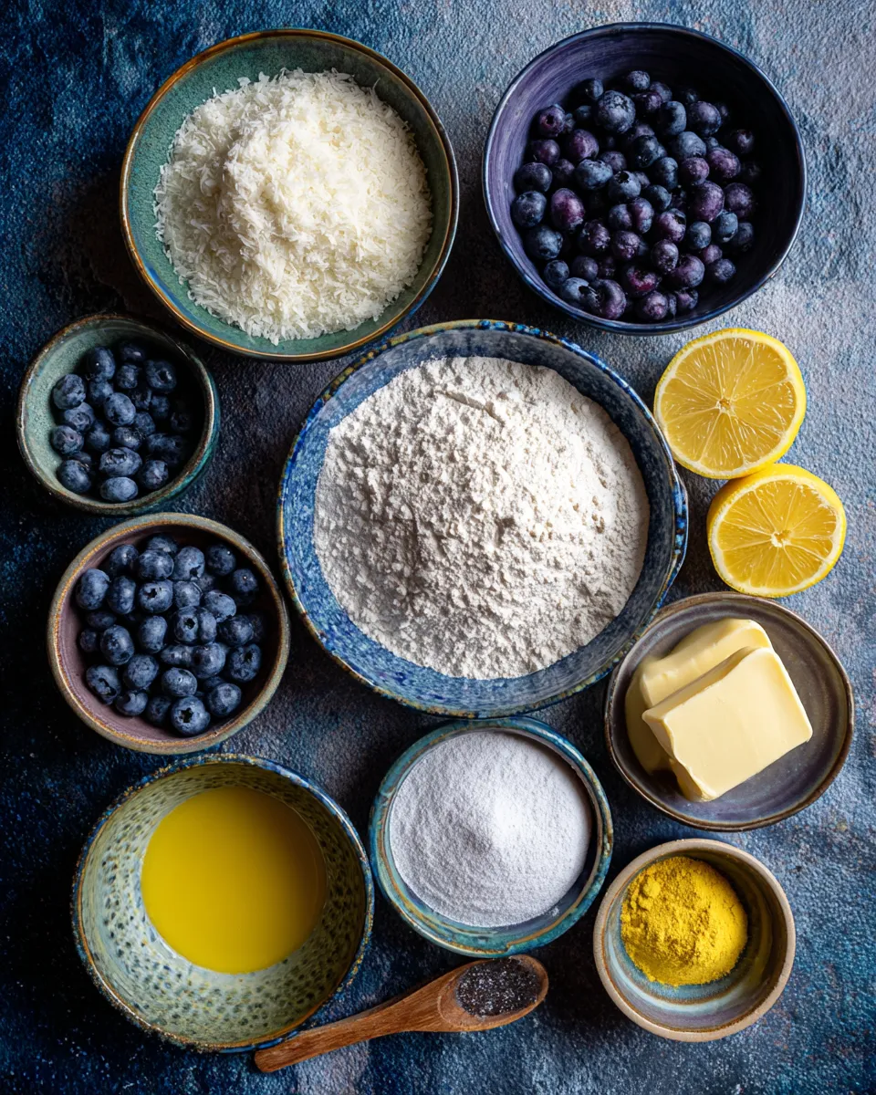Ingredients for Indulgent Blueberry Lemon Loaf Cake: A Burst of Citrus Sunshine