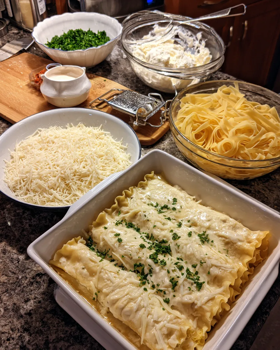Ingredients for Indulge in Cheesy Chicken Alfredo Lasagna Rolls: A Decadent Delight