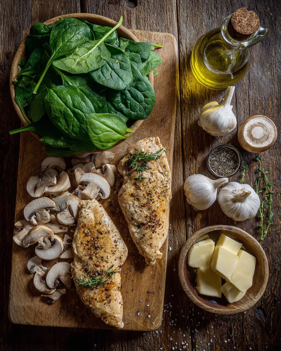 Ingredients for Indulgent Creamy Mushroom Chicken with Spinach: A Decadent Delight