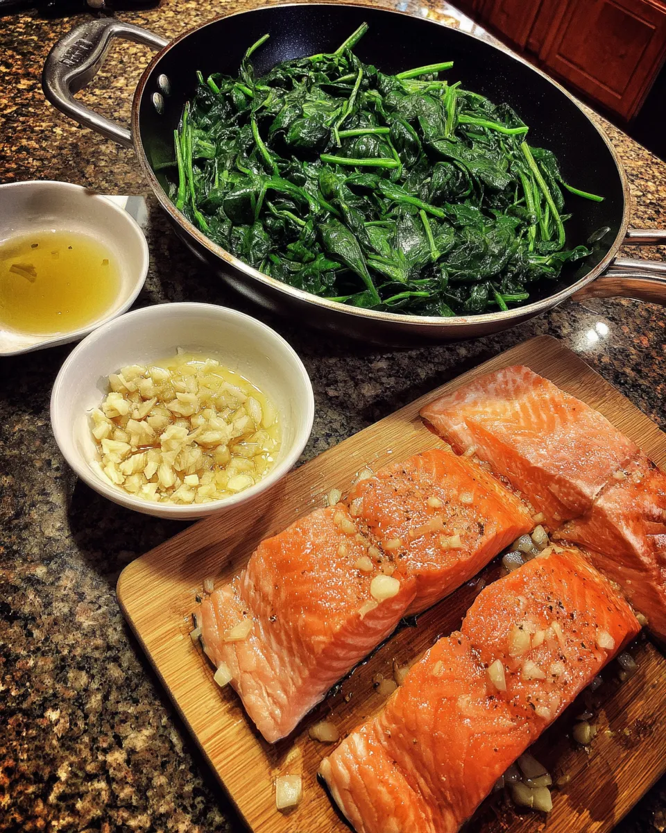 Ingredients for Sizzling Garlic Butter Salmon: A Delightful Spinach Dish