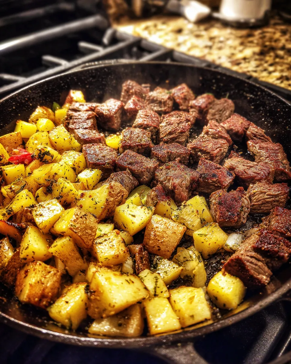 Ingredients for Sizzling Garlic Butter Steak and Potato Skillet: A Flavorful Delight