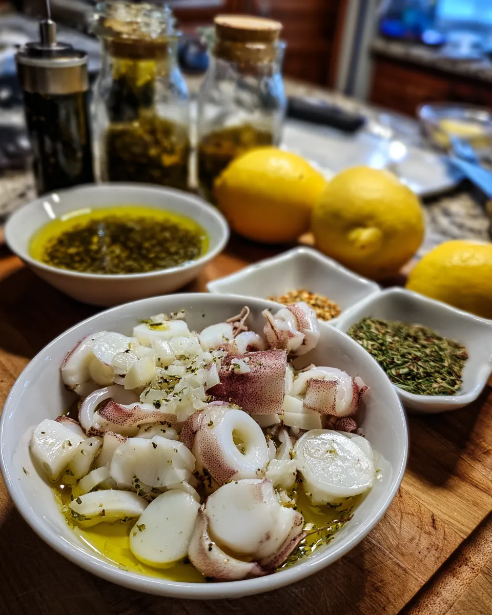 Ingredients for Sizzling Grilled Mediterranean Squid Salad: A Taste of the Sea