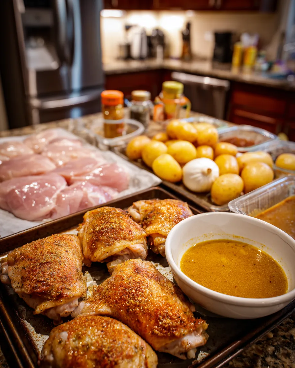 Ingredients for Deliciously Tangy Honey Mustard Baked Chicken and Potatoes