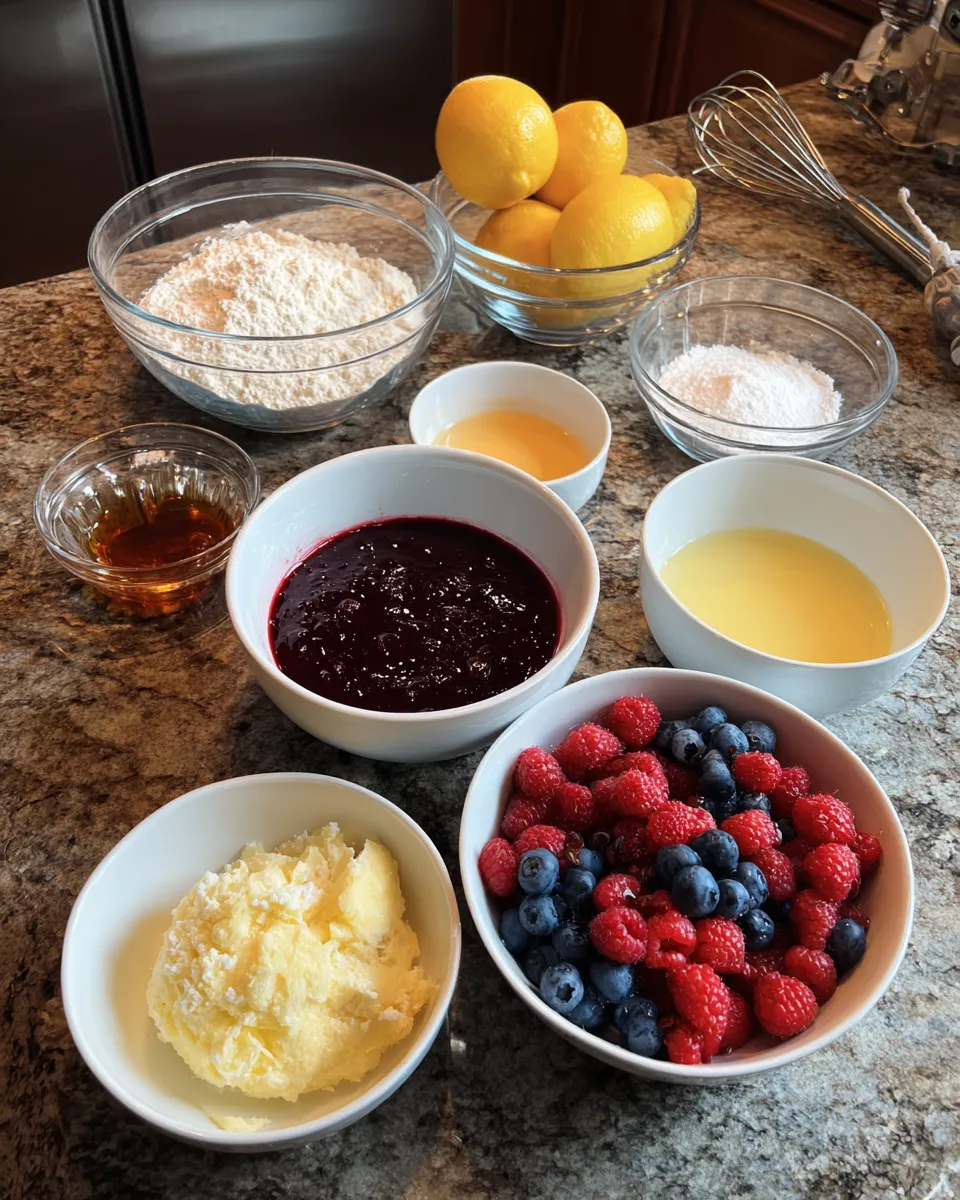 Ingredients for Delicious Lemon Ricotta Pancakes: Berry Syrup Bliss