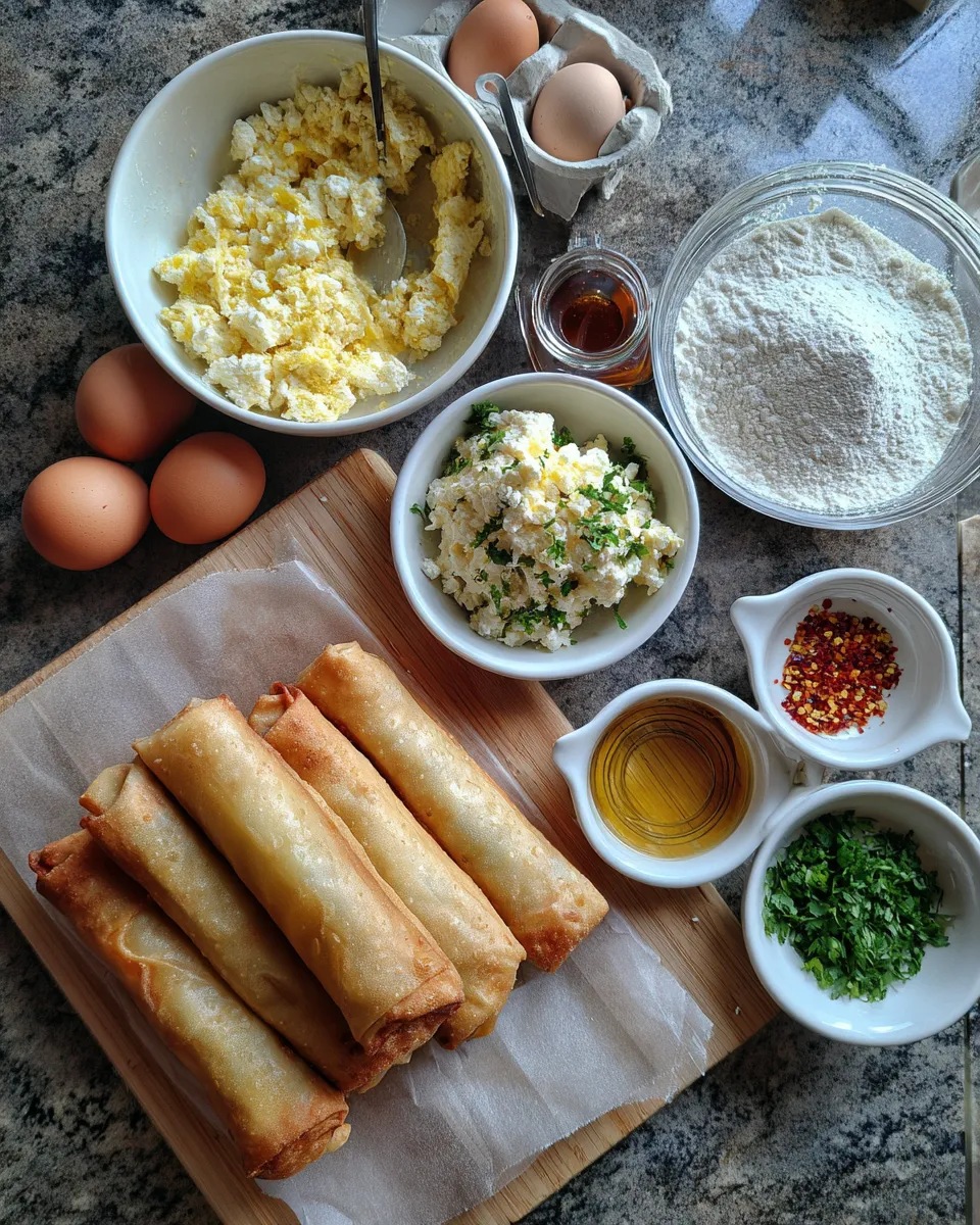 Ingredients for Irresistible Oven-Fried Feta Rolls: Spicy Chili Honey Delight