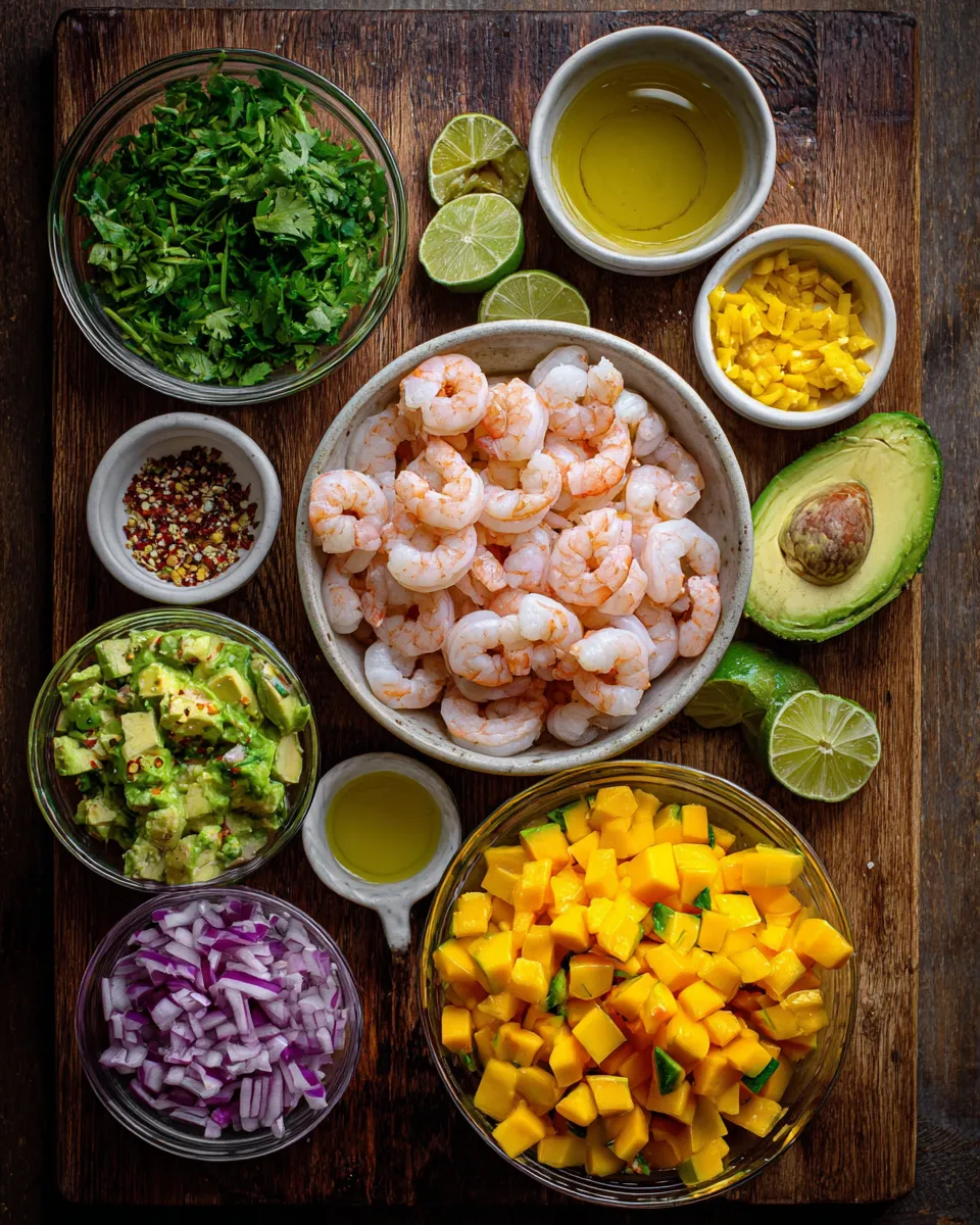 Ingredients for Deliciously Fresh Shrimp and Mango Avocado Salad