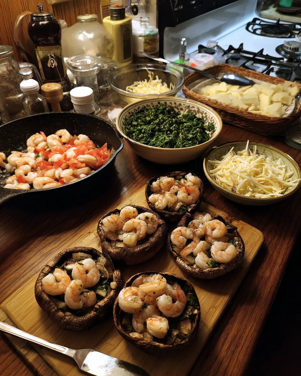 Ingredients for Deliciously Decadent Shrimp and Spinach Stuffed Portobello Caps