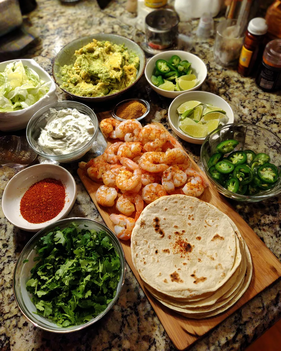 Ingredients for Delicious Shrimp Tacos with Avocado Lime Crema